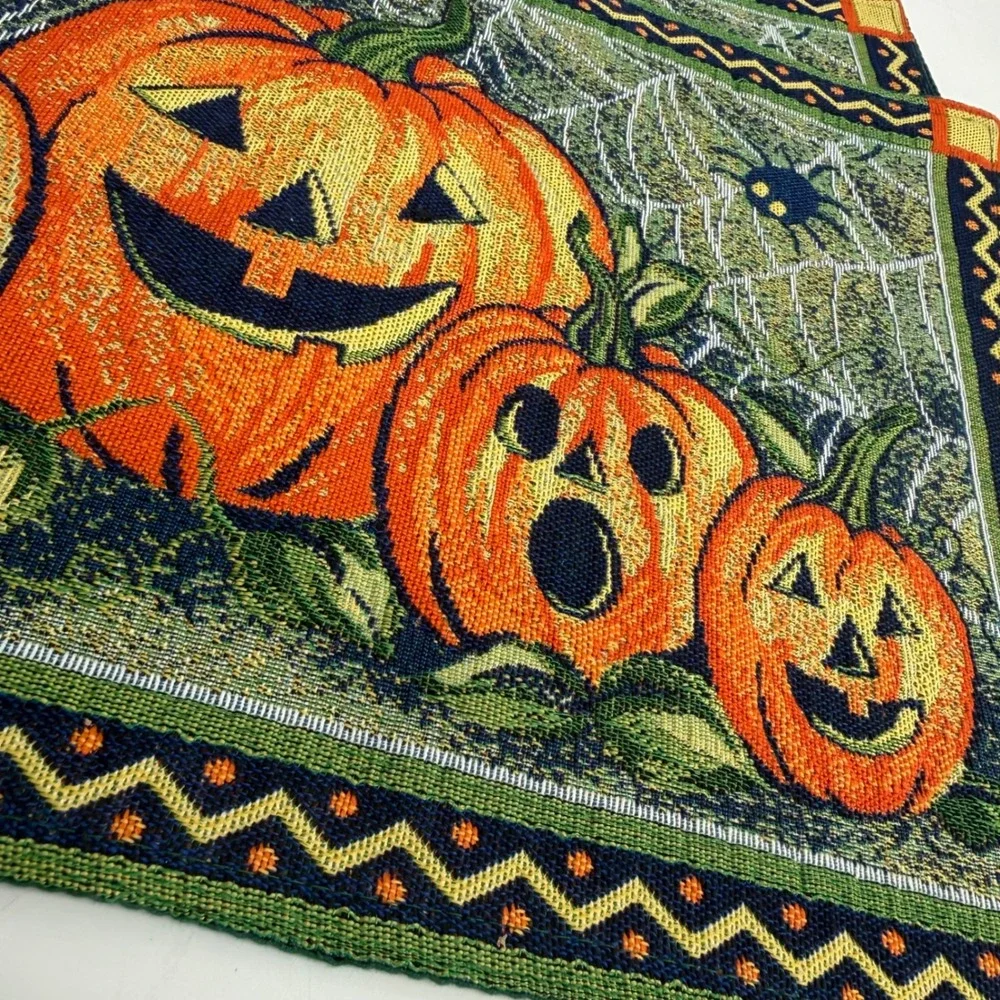 Vintage Halloween Pumpkin Jack-O-Lantern Tapestry Placemats Set of 4 Spiderweb